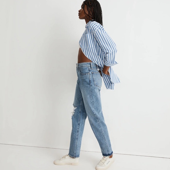 Madewell Perfect Vintage Straight Jean in Kingsbury Wash: Knee-Rip Edition - 28 - Picture 2 of 12